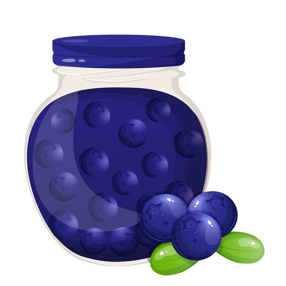 Blueberries jam in a glass jar vector