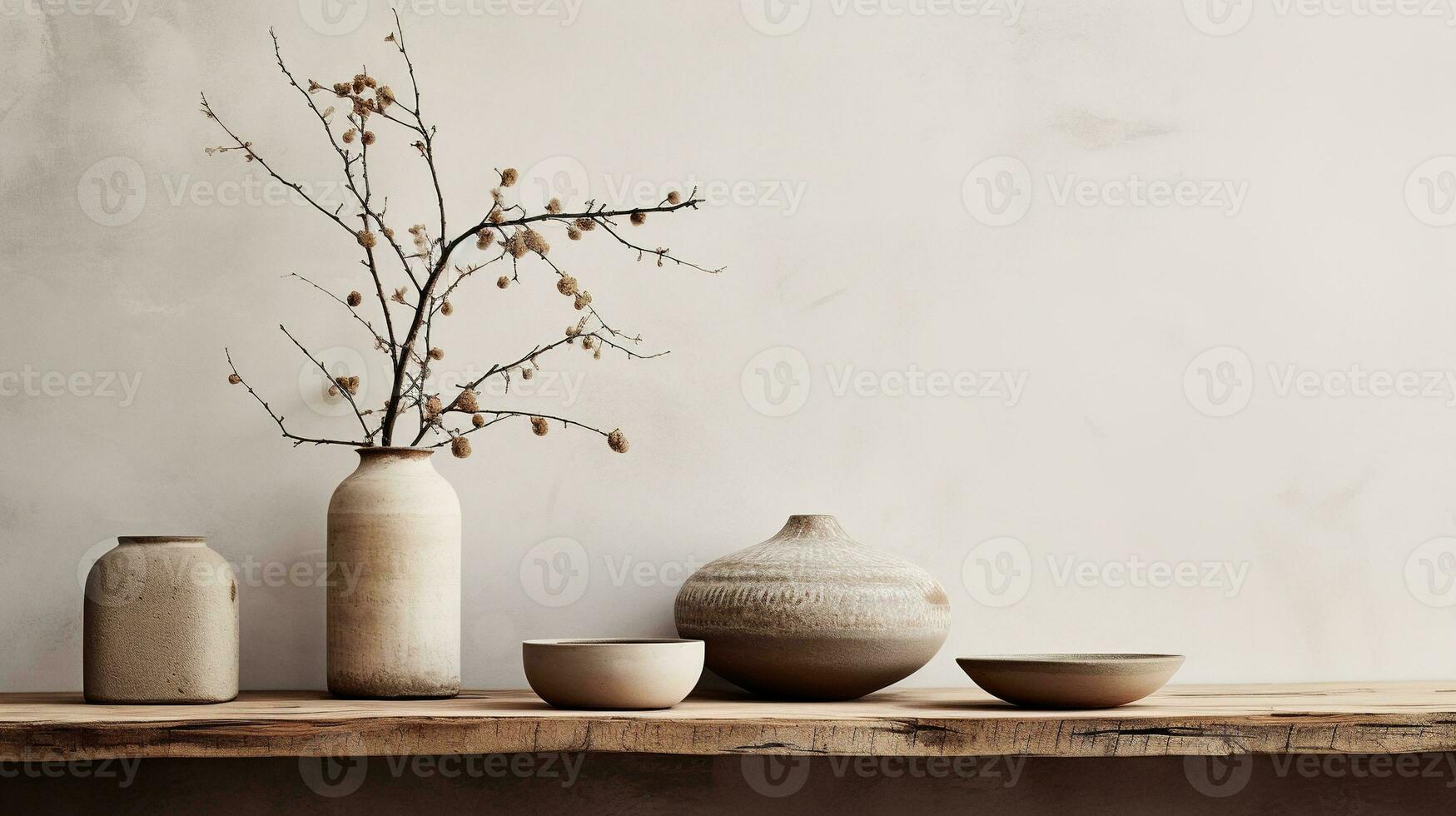 generativo ai, calentar neutral wabi sabi estilo interior Bosquejo, japonés minimalista estilo, sucio pared foto