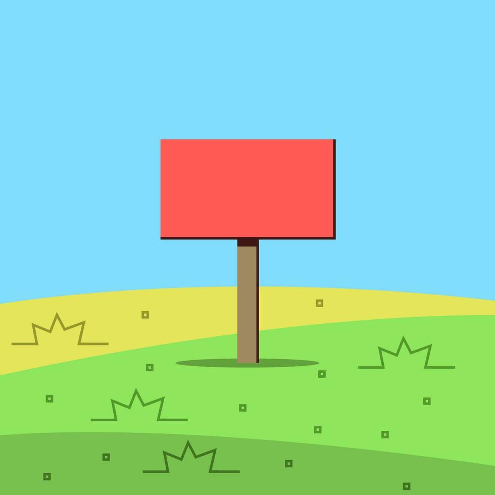 A cartoon sign standing in the middle of the grass with a place to insert your image or text. vector