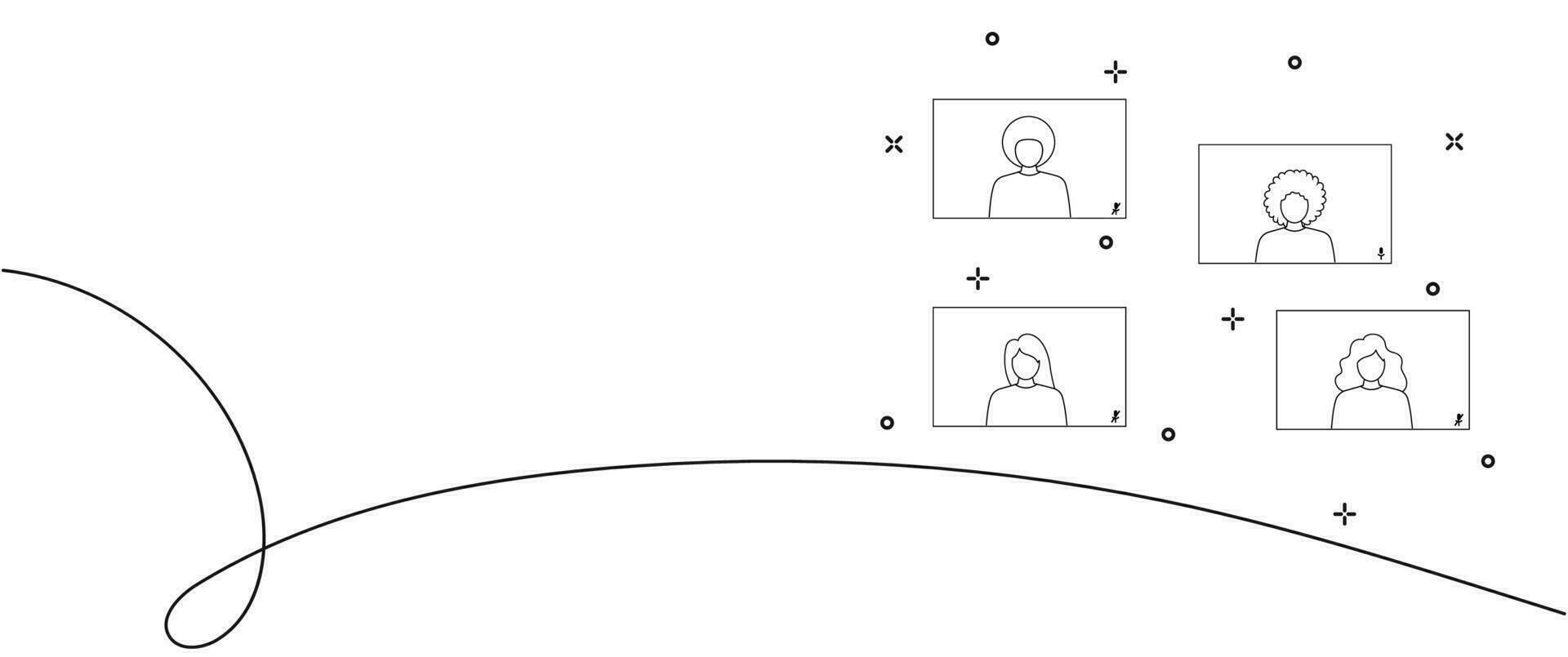 People communicate through the Internet. Illustration of online video calls with people in windows vector