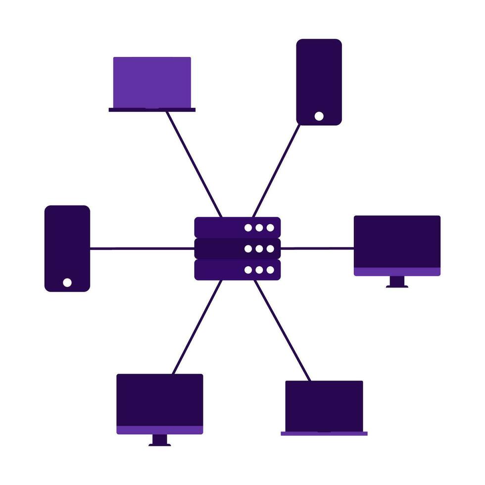 Scheme of concept web 2.0 with devices and server vector