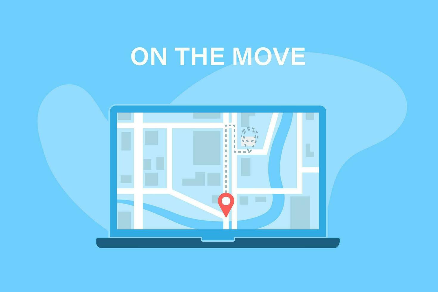 On the move vector banner with map on laptop