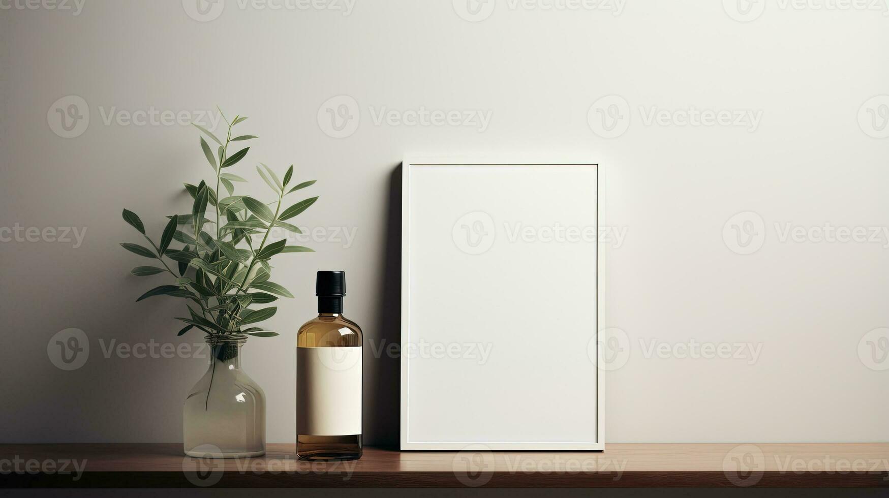 Generative AI, Realistic white poster mock up blank minimalistic background, artwork template, muted neutral colors photo