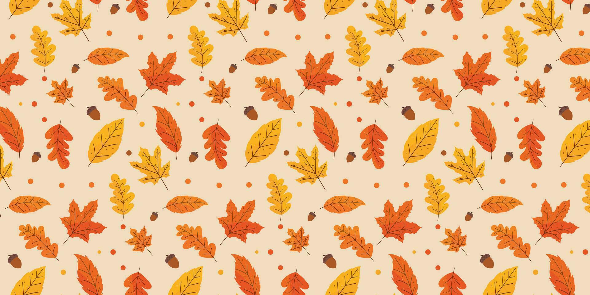 brown and dry autumn leaves seamless pattern background hand drawing style doodle vector