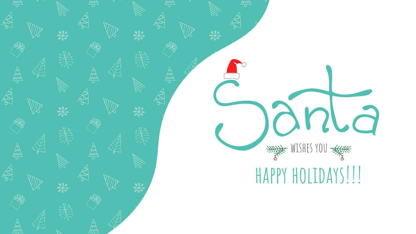 Merry Christmas banner or card. Happy new year Teamplate with bright blue christmas pattern with doodles. Horizontal christmas poster, greeting cards, screen for website vector