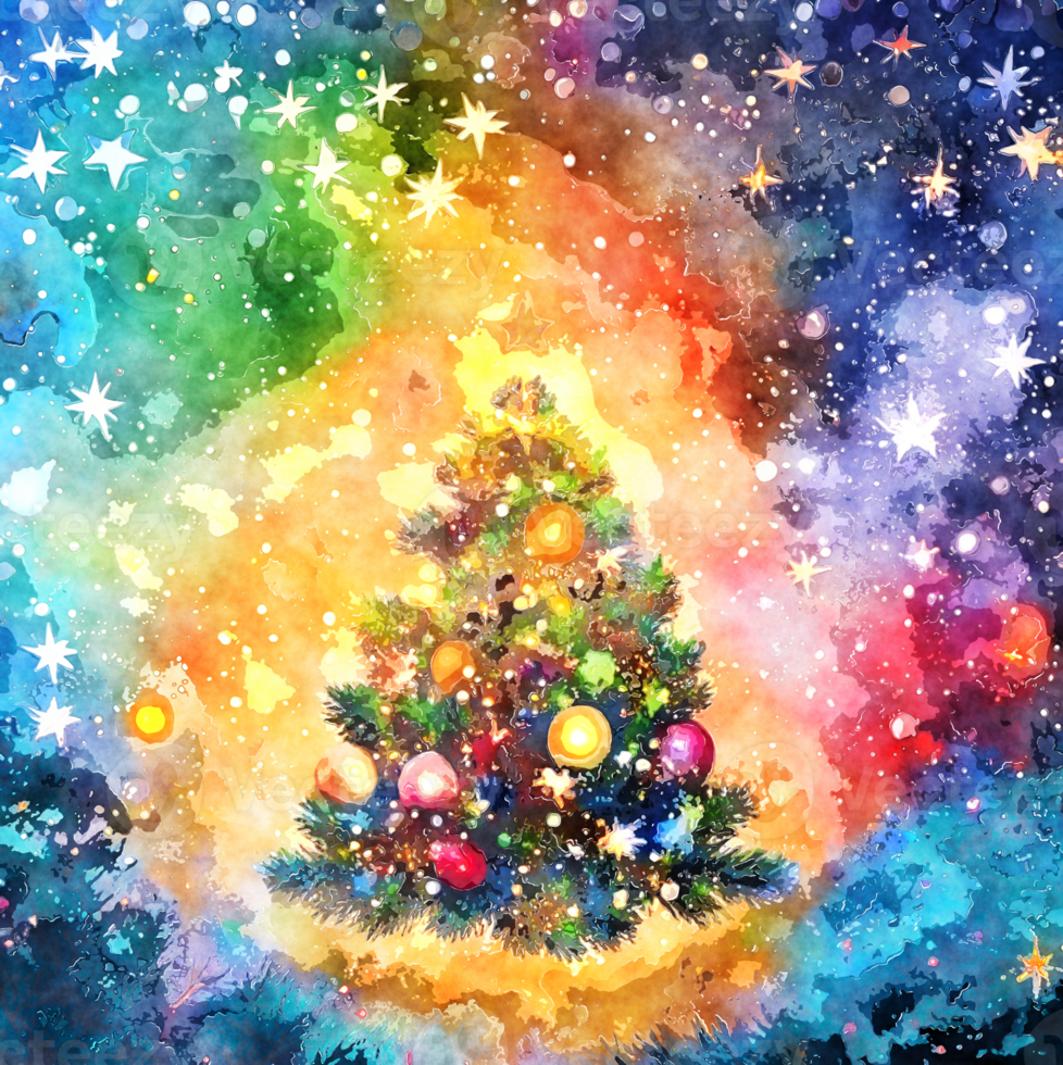 Christmas Tree Watercolor Background AI Generative png