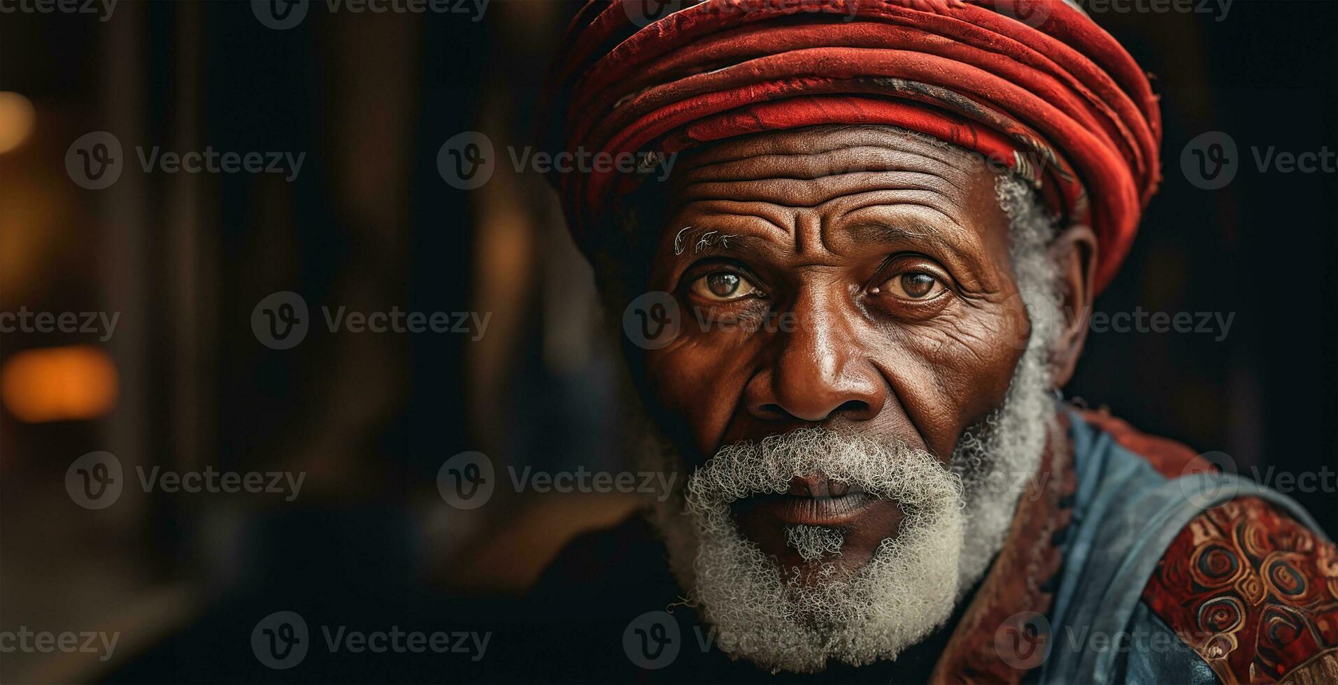 Mature old black man with wise eyes and a wrinkled face, With a sense of wisdom, life experience, and a deep connection to humanity. AI generated photo