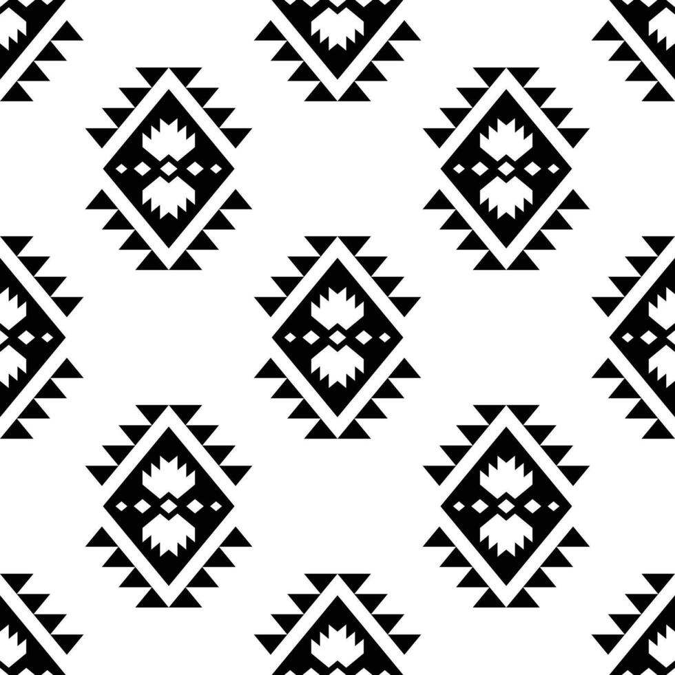 Seamless border repeat pattern with unique ethnic backdrop design. Aztec and Navajo tribal style. Black and white color. Design for textile, fabric, curtain, rug, shirt, frame. vector