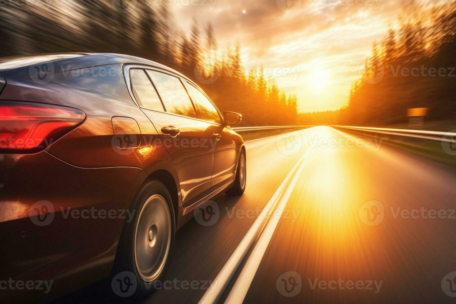 Car driving on country road with motion blur effect. Generative AI photo