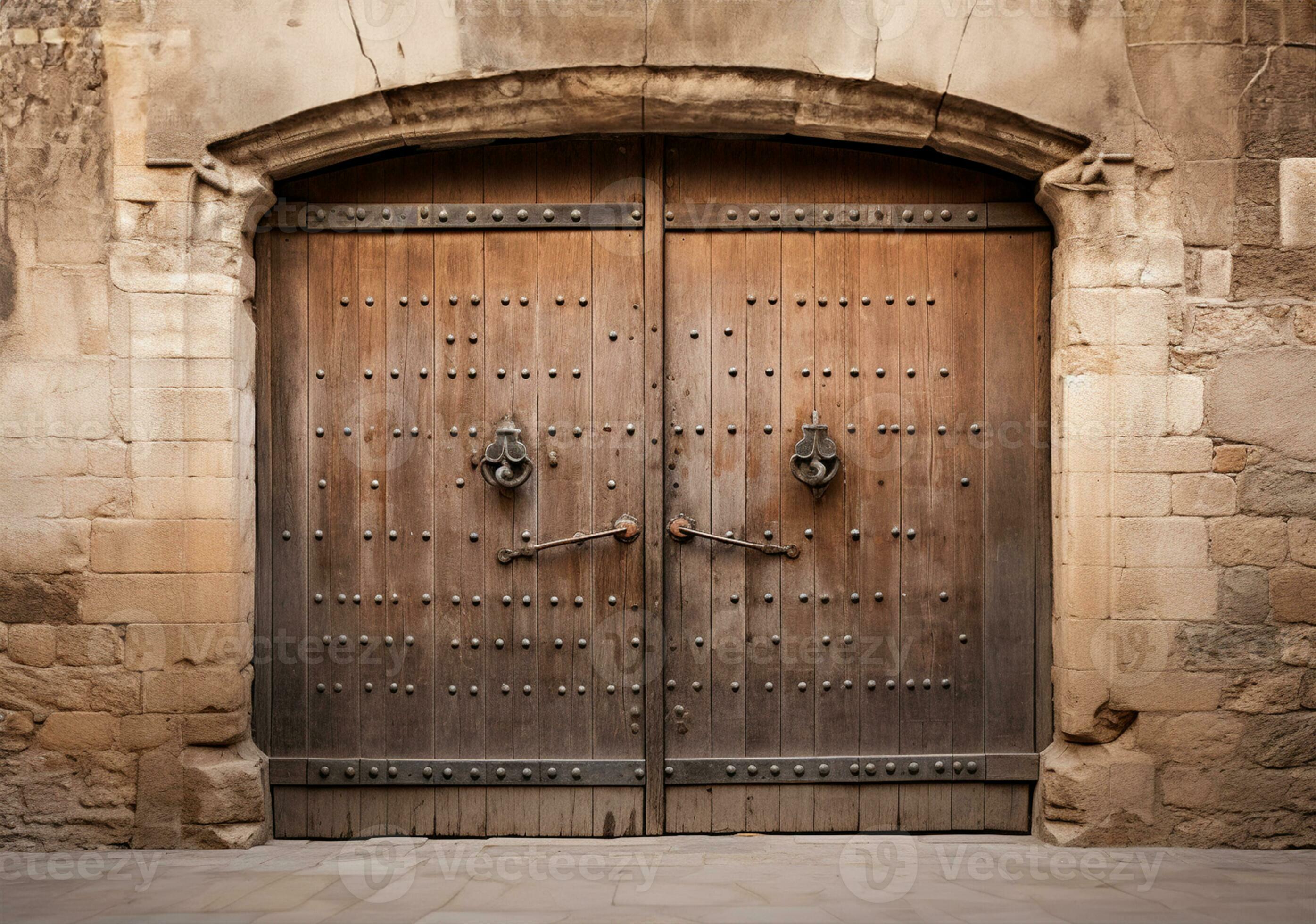 wooden doors characteristic of a medieval castle. AI Generated 28095578