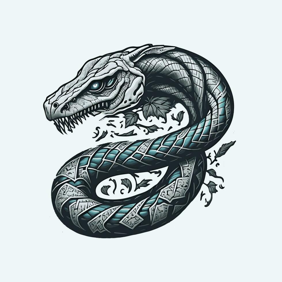 Vector sketch trendy fantasy tattoo design for apparel and t shirts. sticker, mascot, tattoo, rose, snake, fantasy, devil, artwork, textile, wildlife, hand drawn, illustration, angry, print, skeleton.