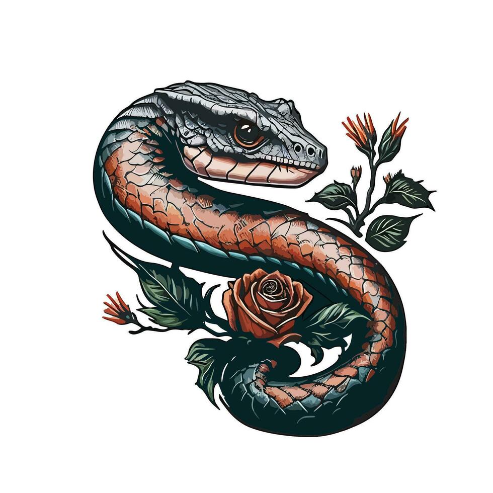 vector bosquejo de moda fantasía tatuaje diseño para vestir y t camisas pegatina, mascota, tatuaje, rosa, serpiente, fantasía, demonio, obra de arte, textil, fauna silvestre, mano dibujado, ilustración, enojado, imprimir, esqueleto.