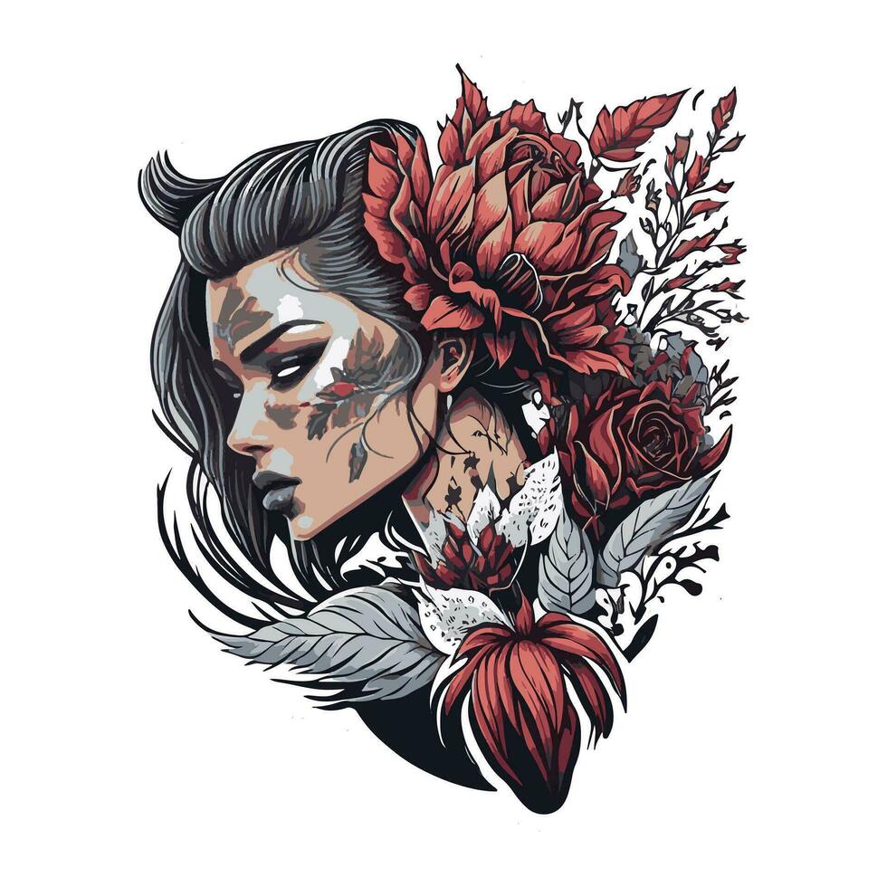 Vector sketch trendy fantasy tattoo design for apparel and t shirts. sticker, mascot, tattoo, rose, snake, fantasy, devil, artwork, textile, wildlife, hand drawn, illustration, angry, print, skeleton.