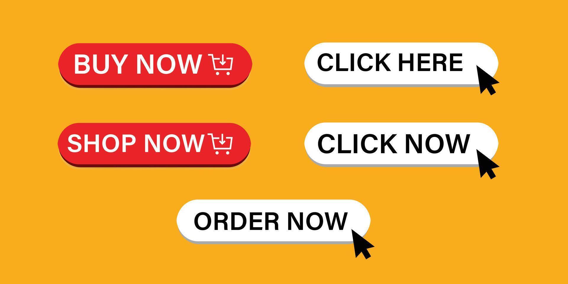 3d click here web buttons Online shopping icons for UI UX website