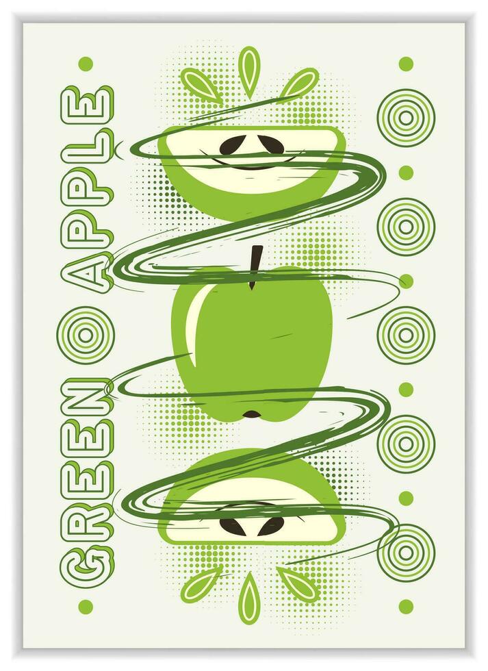 Poster with green apple, abstract geometric shapes vector