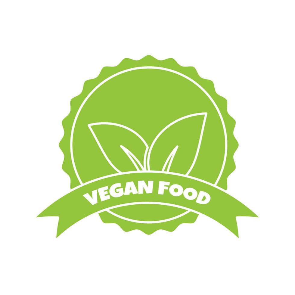 vegano comida pegatina, etiqueta, Insignia y logo. ecología icono. logo modelo con hojas para vegano producto. vector ilustración aislado en blanco antecedentes