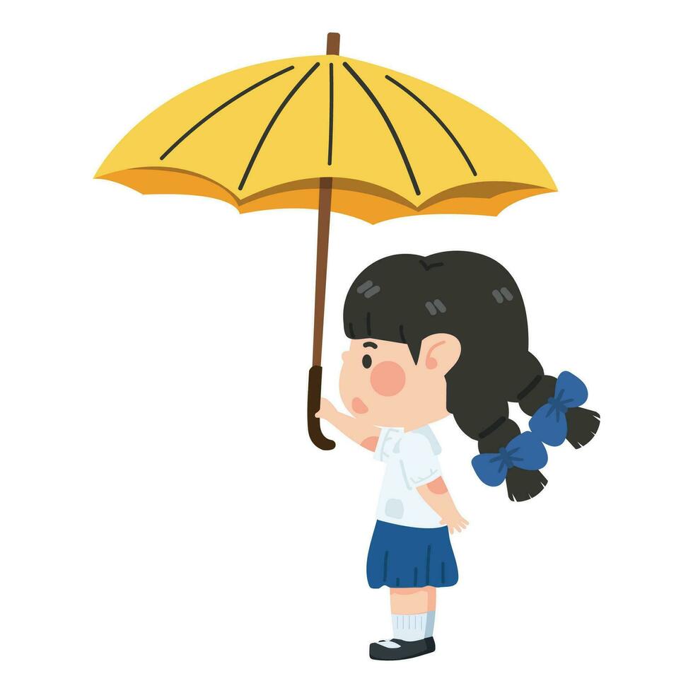 student girl with yellow umbrella vector