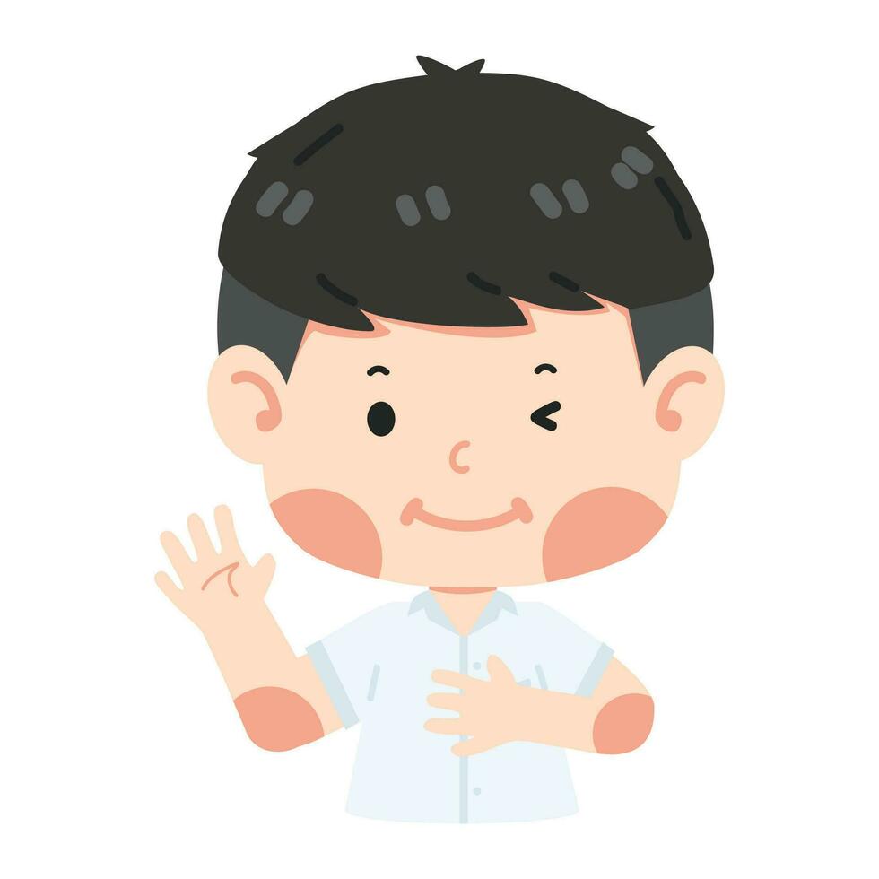 Kid Making a Promise hand on chest vector