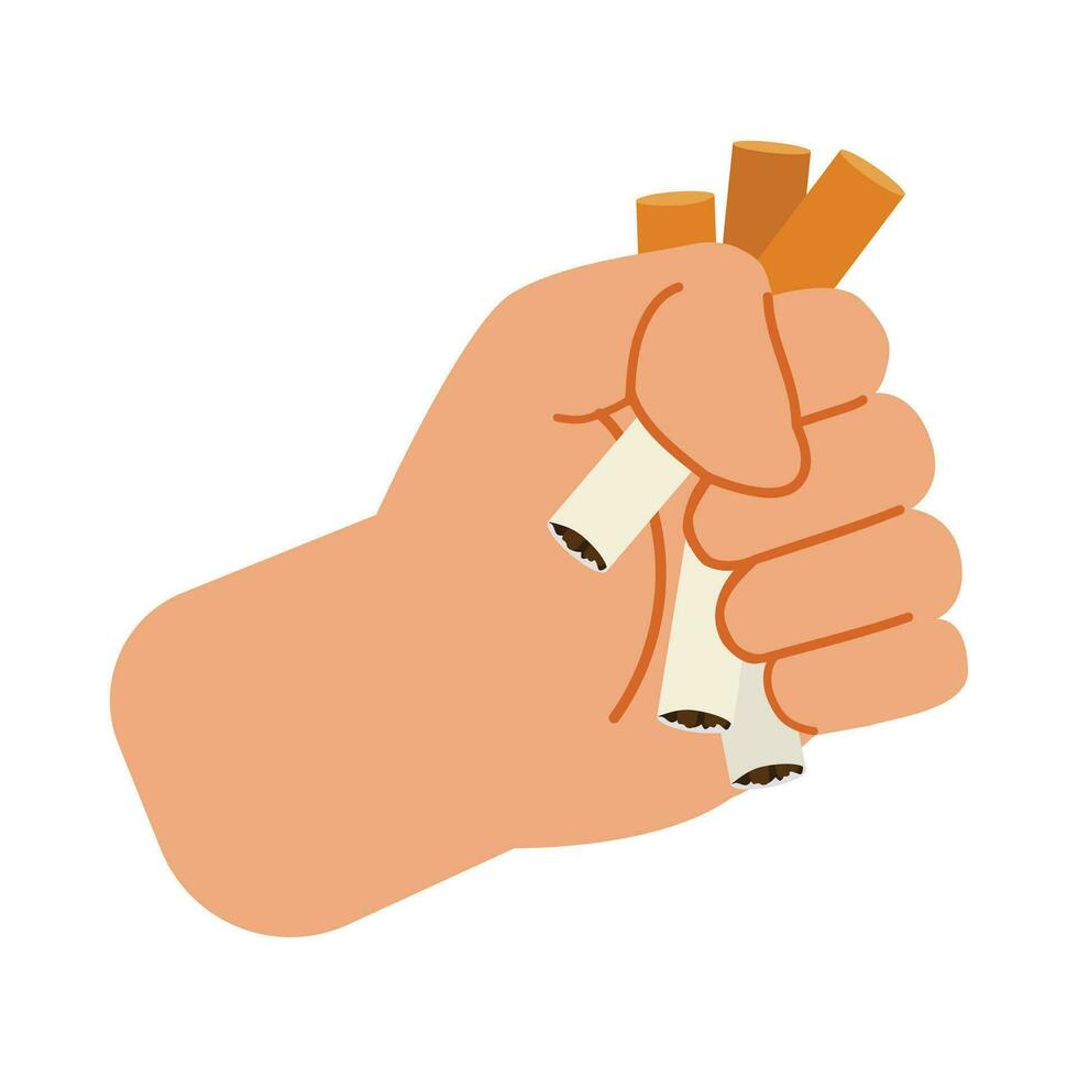 manos con cigarrillo extremo plano vector