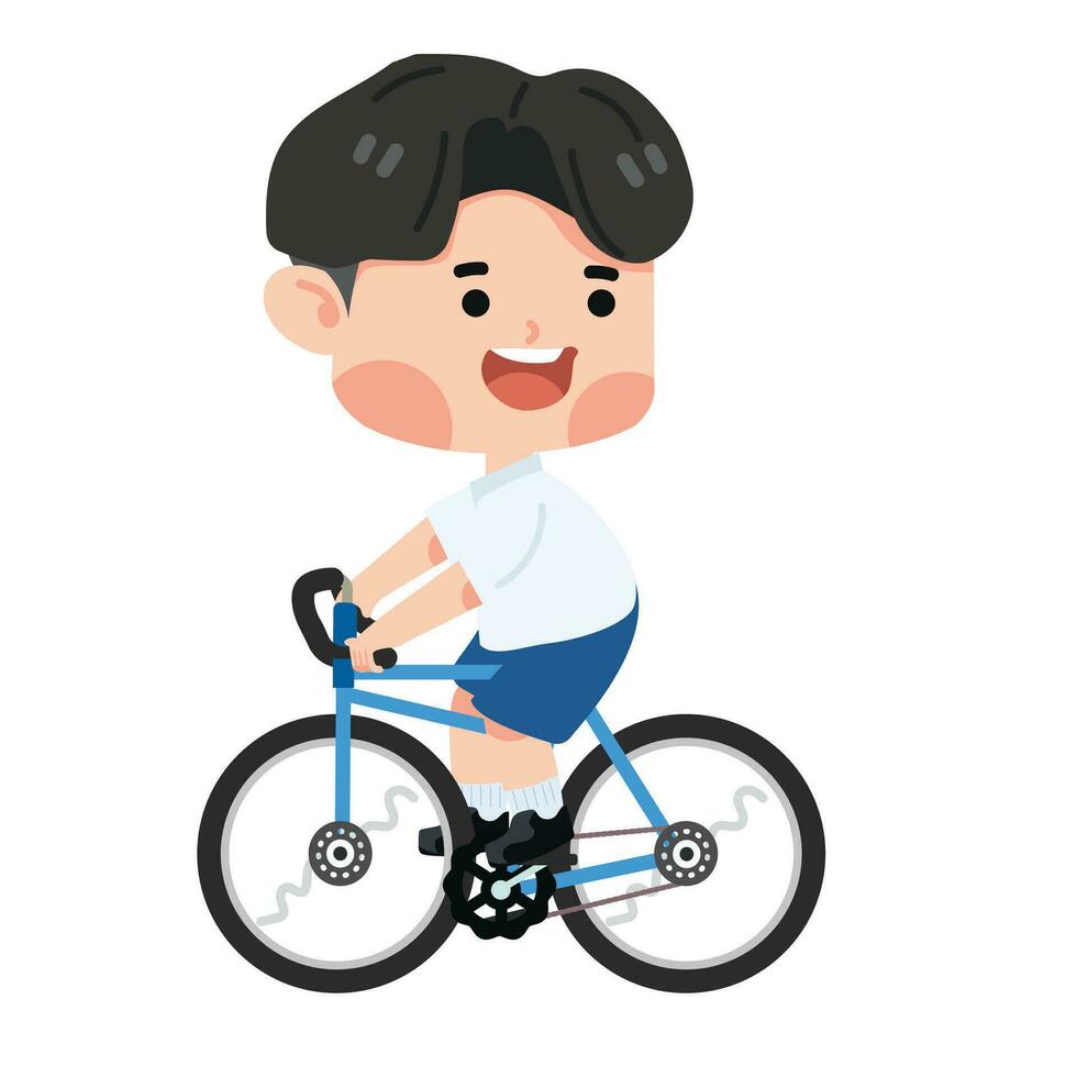 Cute boy student riding bicycle going to school vector