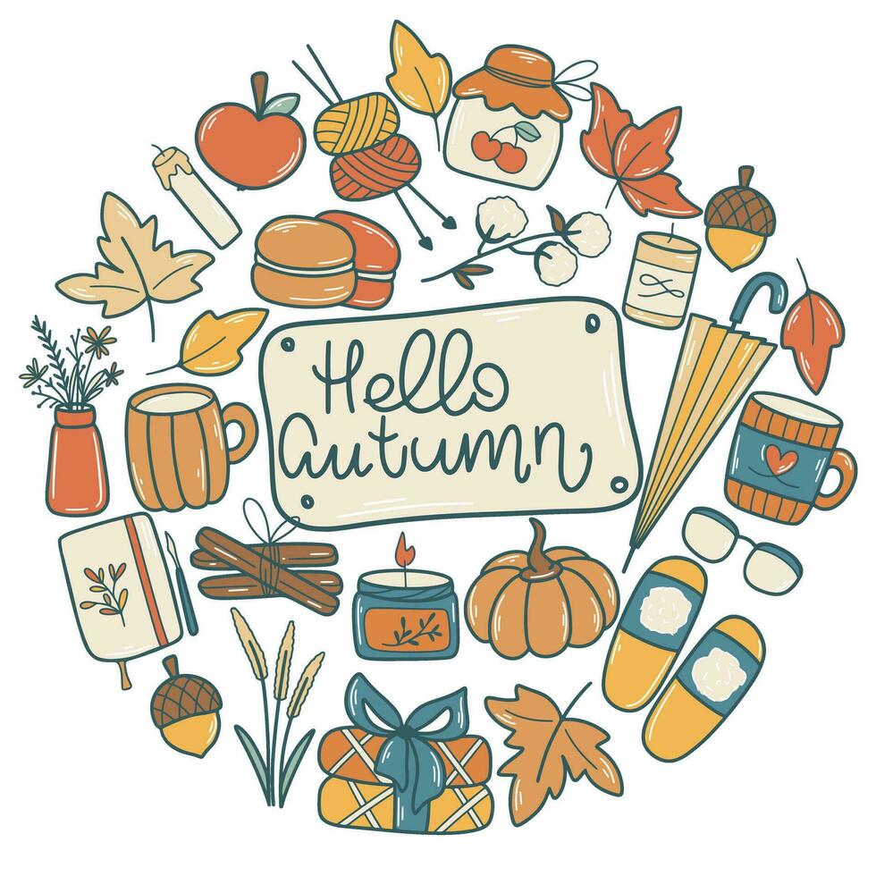 Hello autumn card vector illustration