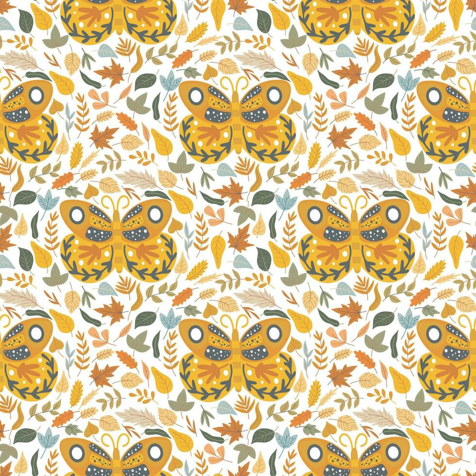 Butterflies and leaves boho background vector