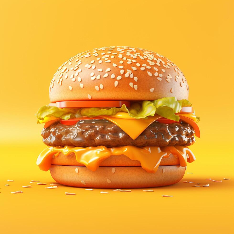 3D design of burger in yellow background photo