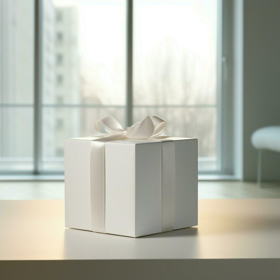 AI generative Blank gift box in white color on the table, perfect to create mockup preview photo