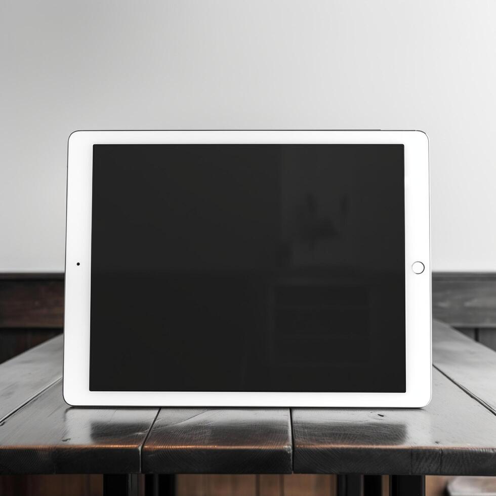 High quality photo of big tablet with blank screen on the table, perfect to create mockup preview
