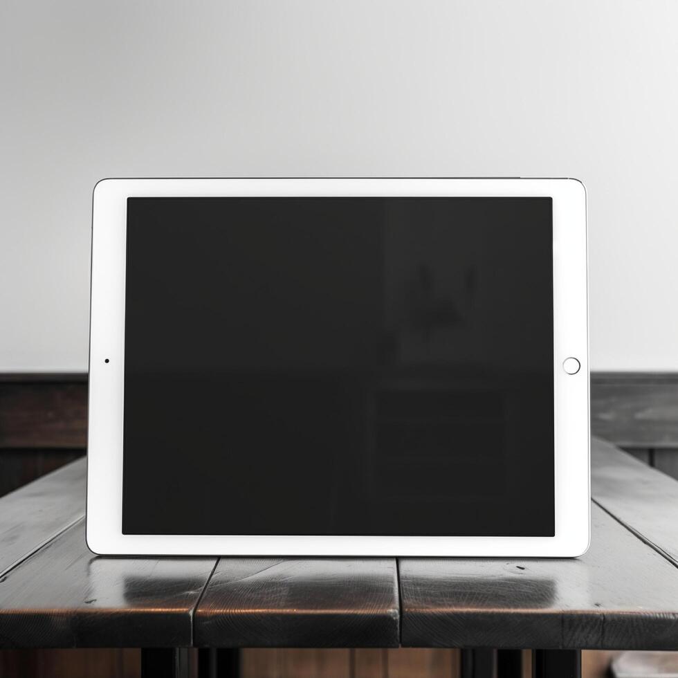 AI Generative High quality photo of big tablet with blank screen on the table, perfect to create mockup preview