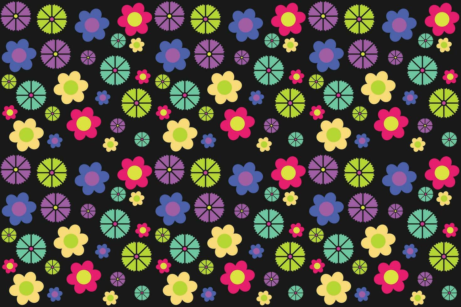 Floral vector illustration pattern made with very colorful flowers for textiles or other uses