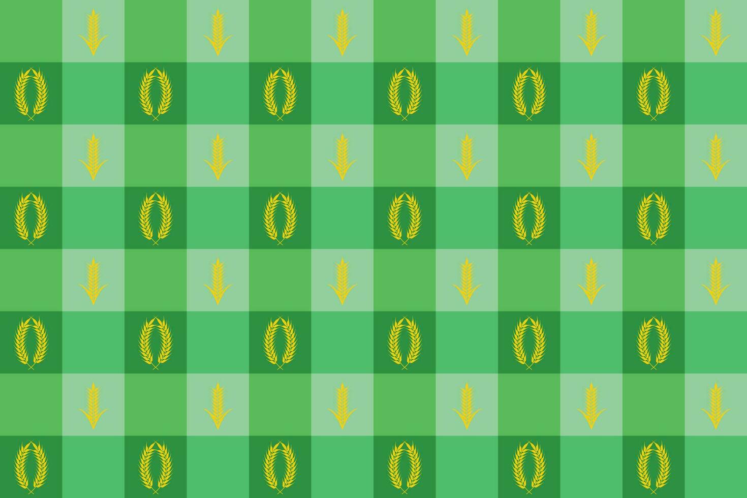 Vector checkered tablecloth with golden wheat ears for textiles or other industrial uses