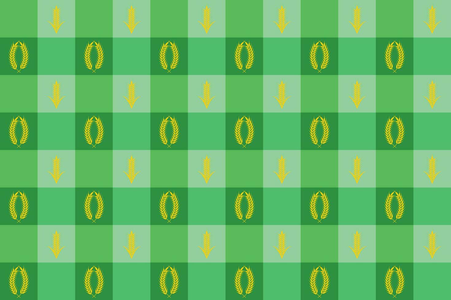 Vector checkered tablecloth with golden wheat ears for textiles or other industrial uses