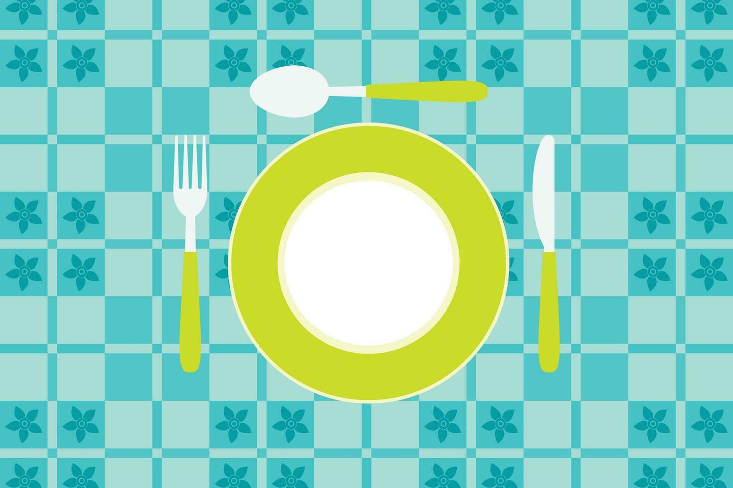 Vector checkered tablecloth with plate and cutlery