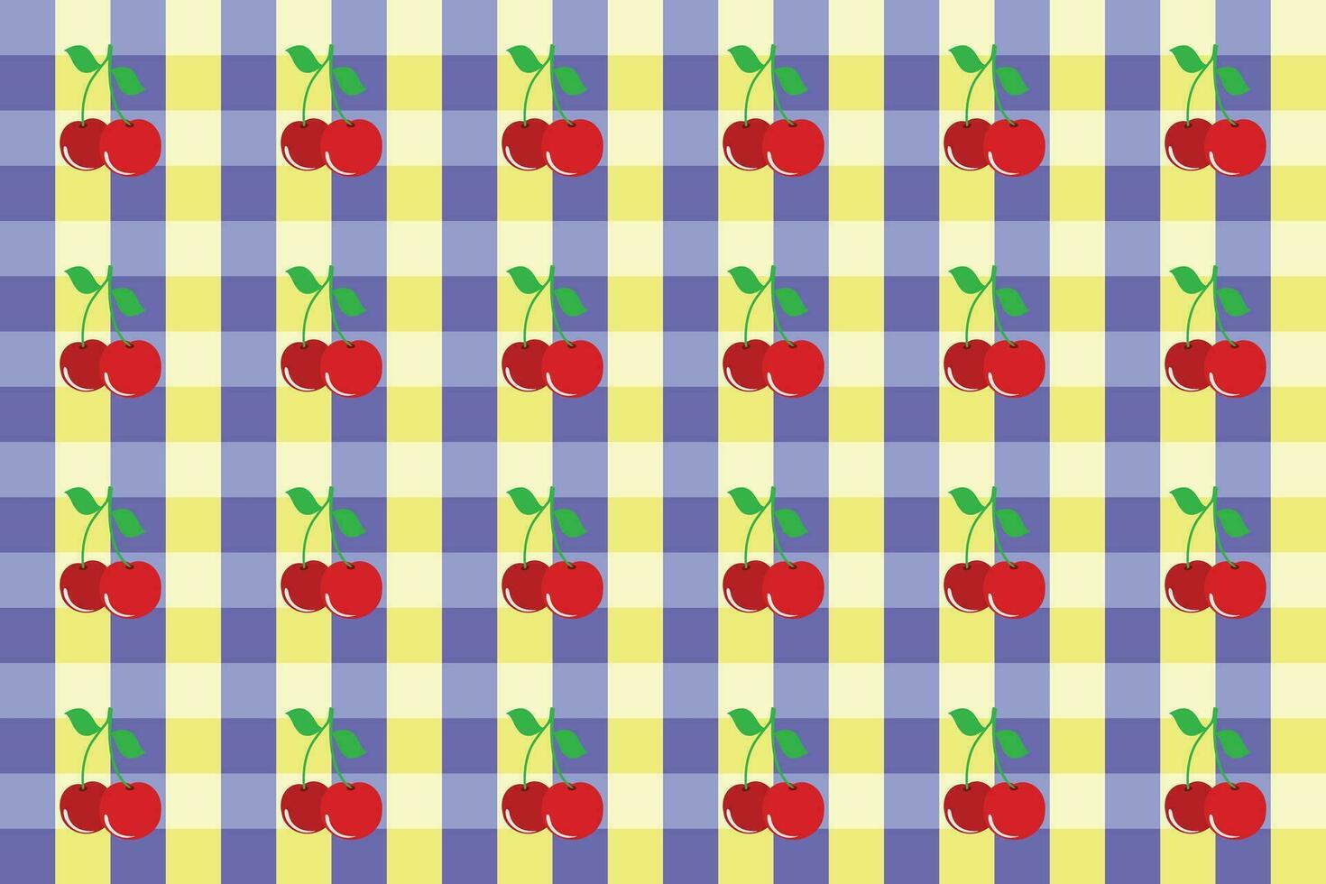 Vector checkered tablecloth with cherries illustration