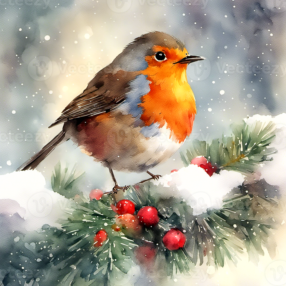 ancien Noël hiver Robin ai génératif png