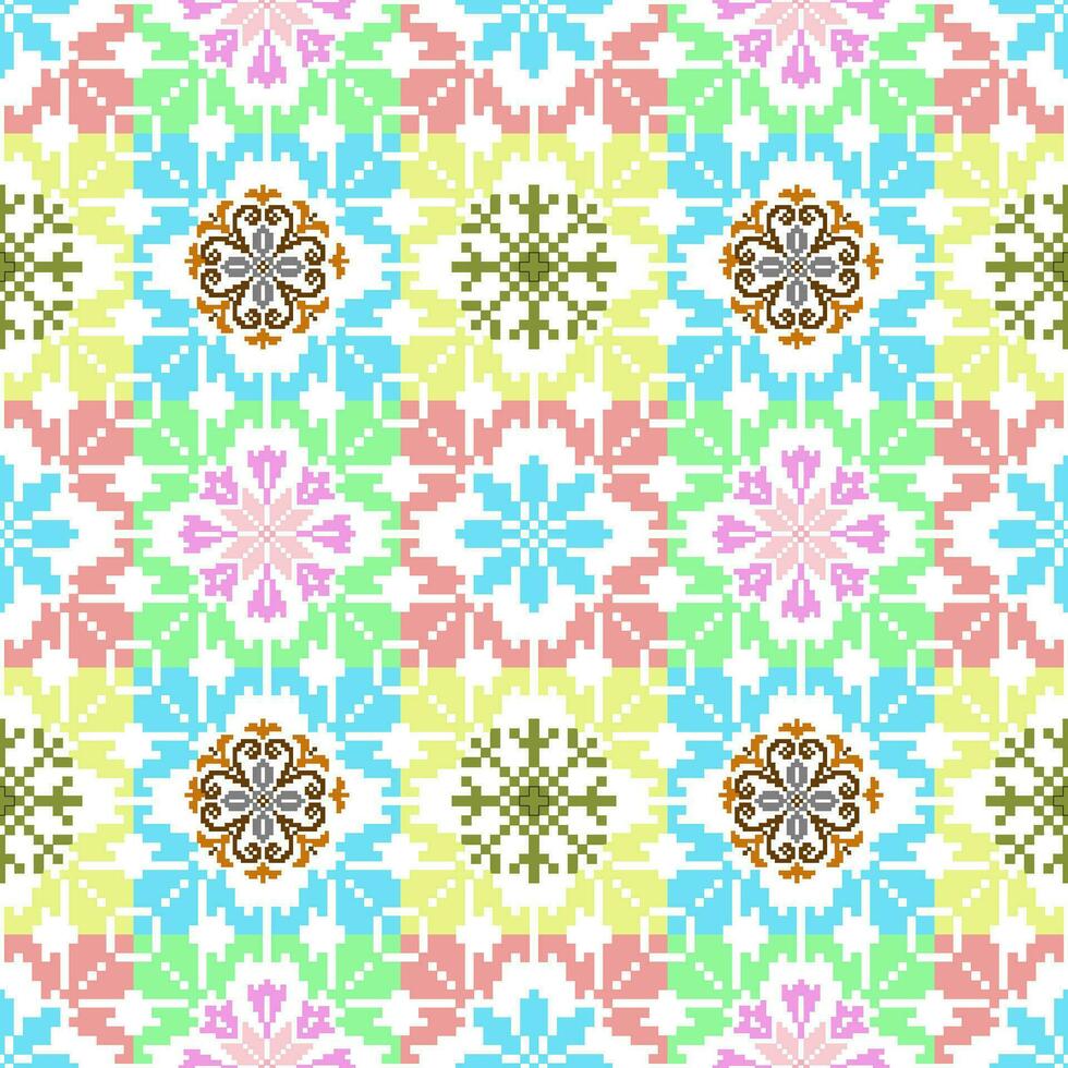 floral cruzar puntada bordado en blanco fondo.geometrico étnico oriental sin costura modelo tradicional.azteca estilo resumen vector ilustración.diseño para textura,tela,ropa,envoltura,pareo.