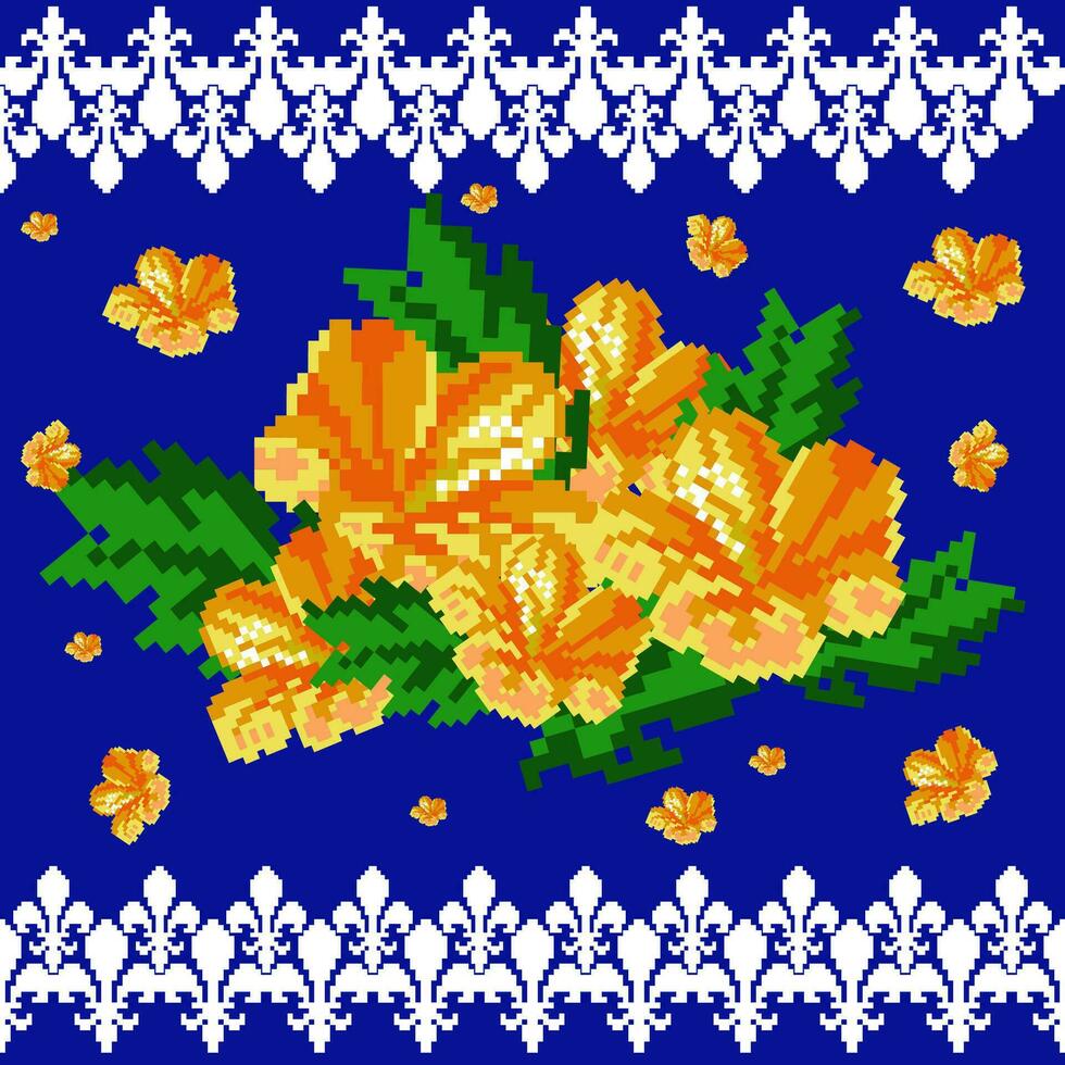 Floral Cross Stitch Embroidery on white background.geometric ethnic oriental seamless pattern traditional.Aztec style abstract vector illustration.design for texture,fabric,clothing,wrapping,sarong.