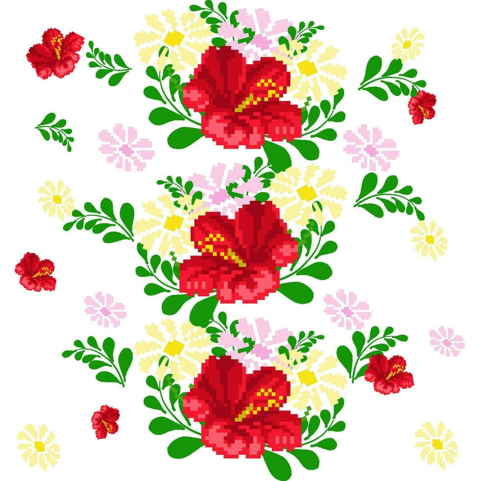 floral cruzar puntada bordado en blanco fondo.geometrico étnico oriental sin costura modelo tradicional.azteca estilo resumen vector ilustración.diseño para textura,tela,ropa,envoltura,pareo.