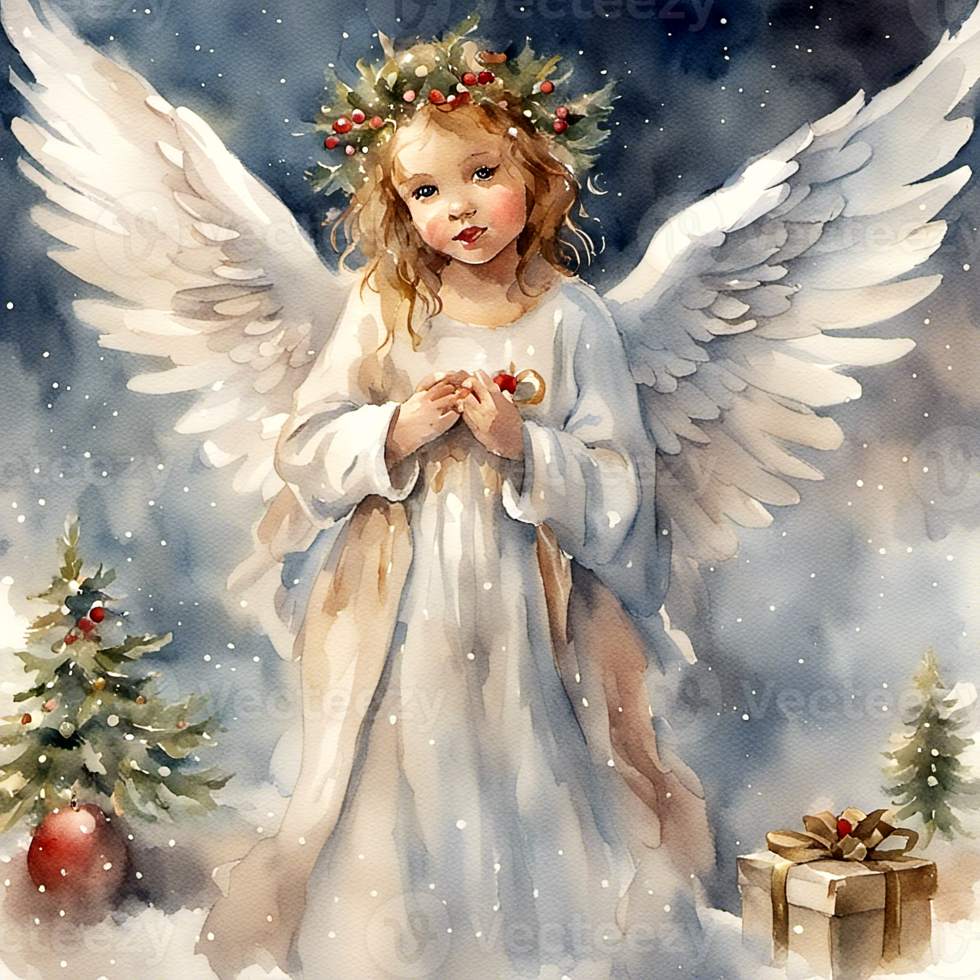 Vintage Christmas Angel AI Generative png