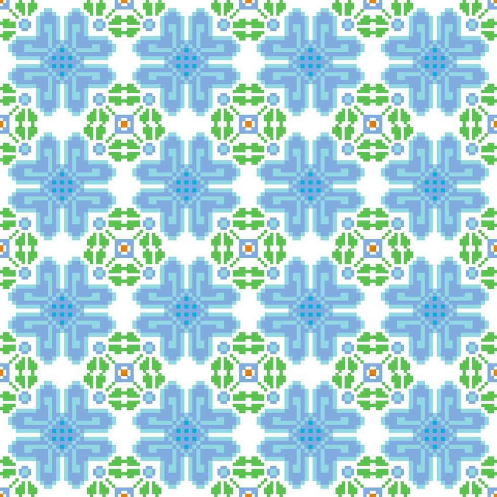Floral Cross Stitch Embroidery on white background.geometric ethnic oriental seamless pattern traditional.Aztec style abstract vector illustration.design for texture,fabric,clothing,wrapping,sarong.