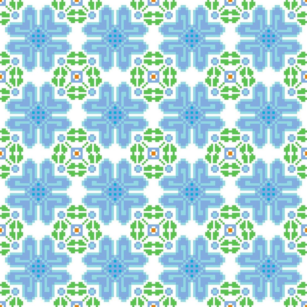 floral cruzar puntada bordado en blanco fondo.geometrico étnico oriental sin costura modelo tradicional.azteca estilo resumen vector ilustración.diseño para textura,tela,ropa,envoltura,pareo.