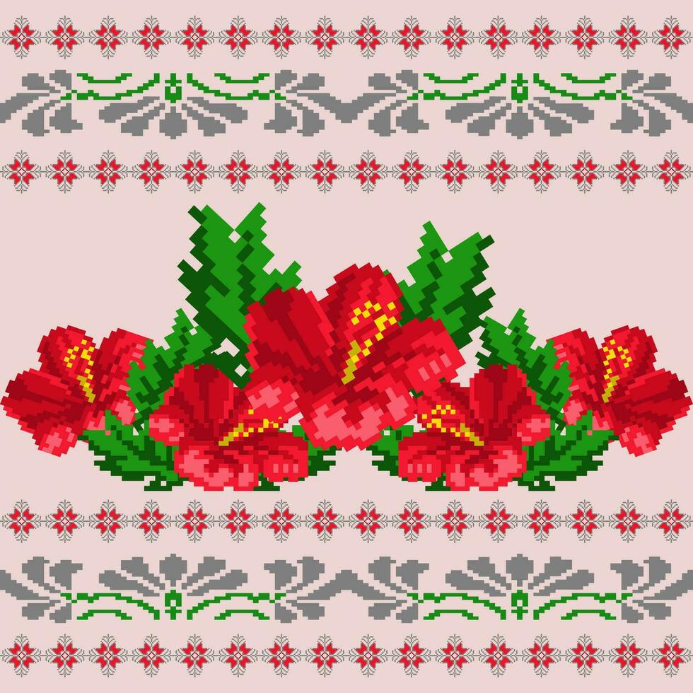 floral cruzar puntada bordado en blanco fondo.geometrico étnico oriental sin costura modelo tradicional.azteca estilo resumen vector ilustración.diseño para textura,tela,ropa,envoltura,pareo.