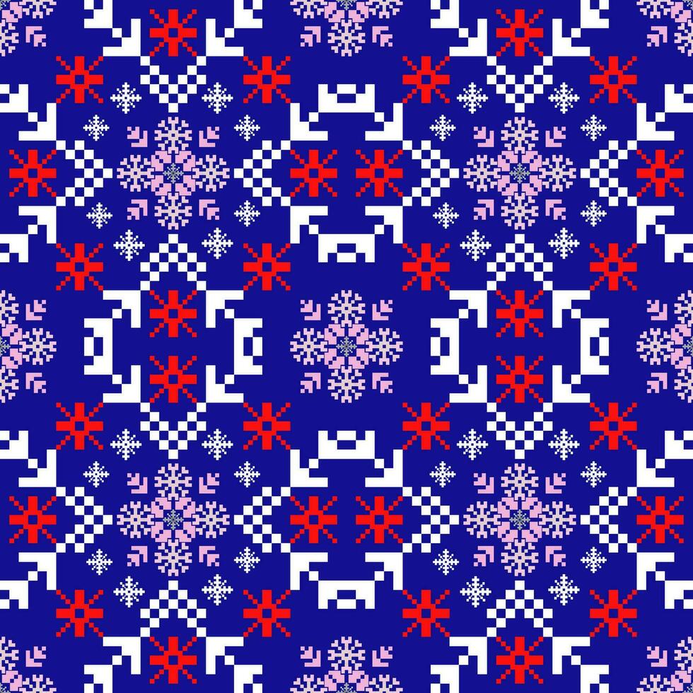 Floral Cross Stitch Embroidery on white background.geometric ethnic oriental seamless pattern traditional.Aztec style abstract vector illustration.design for texture,fabric,clothing,wrapping,sarong.