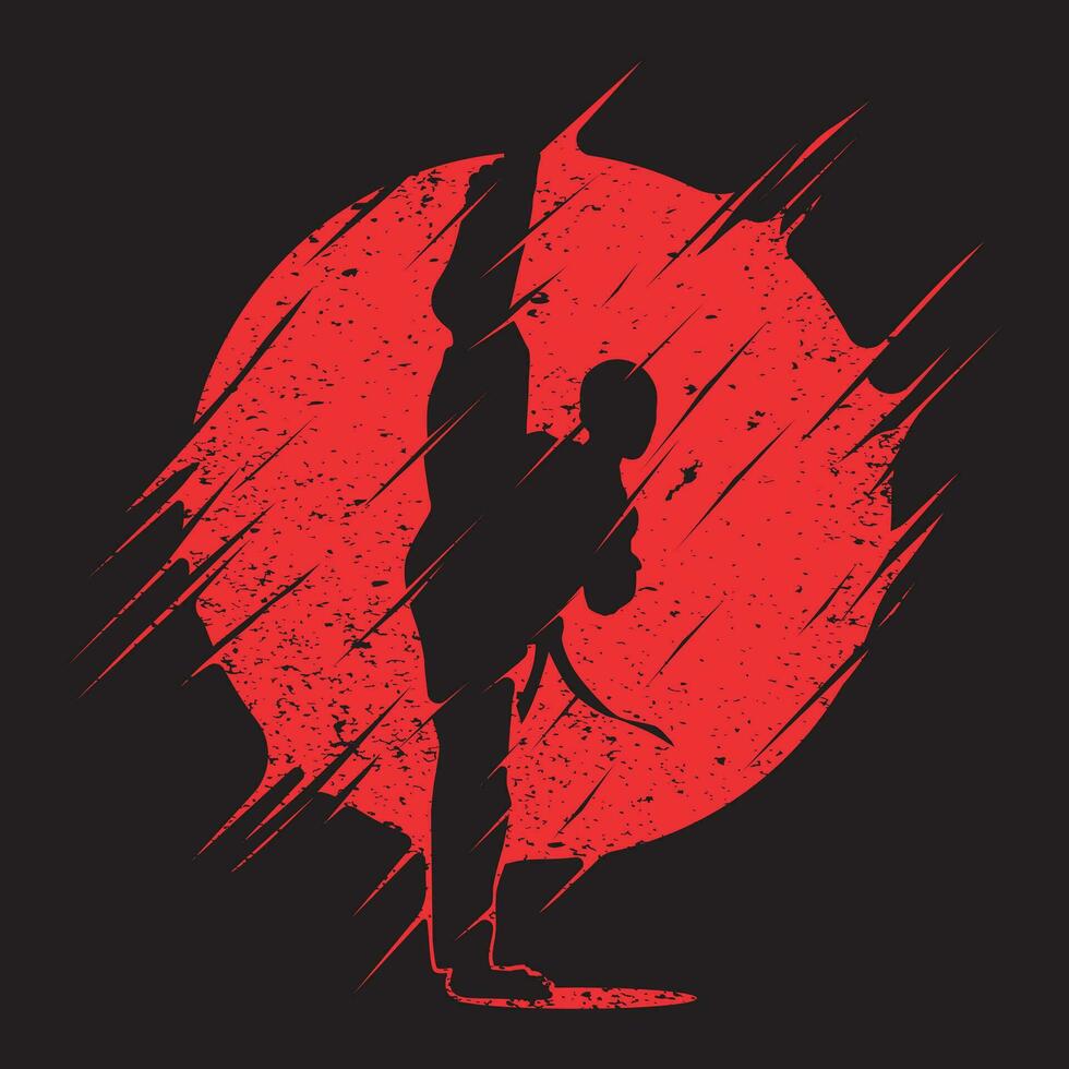 martial arts silhouette kicking with the moon brush strokes suitable for t-shirt design vector