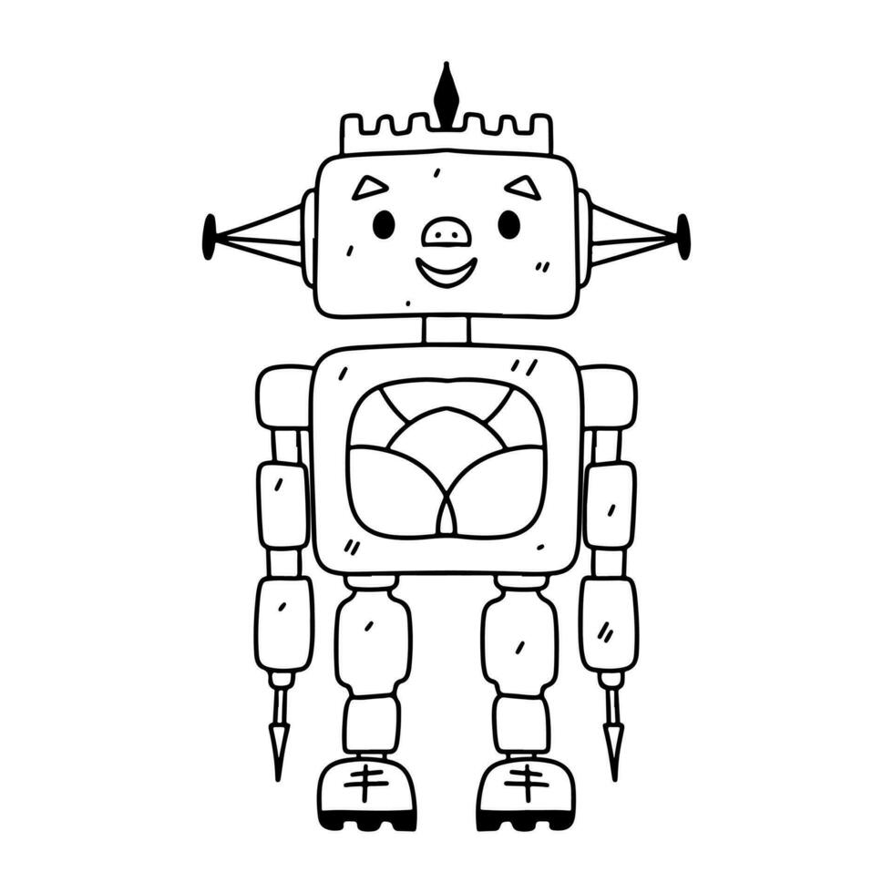 Robot. Hand drawn doodle style. Vector illustration isolated on white. Coloring page.