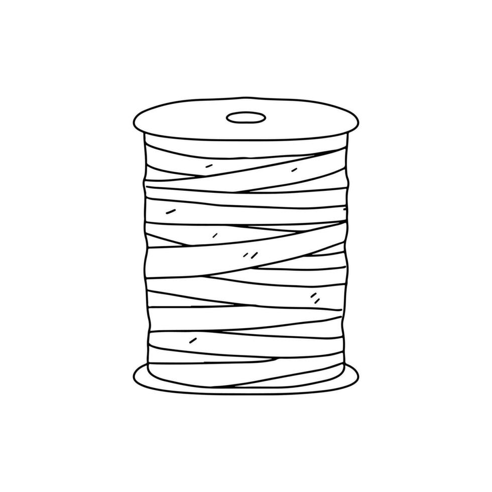 Roll of rope. Hand drawn doodle style. Vector illustration isolated on white. Coloring page.