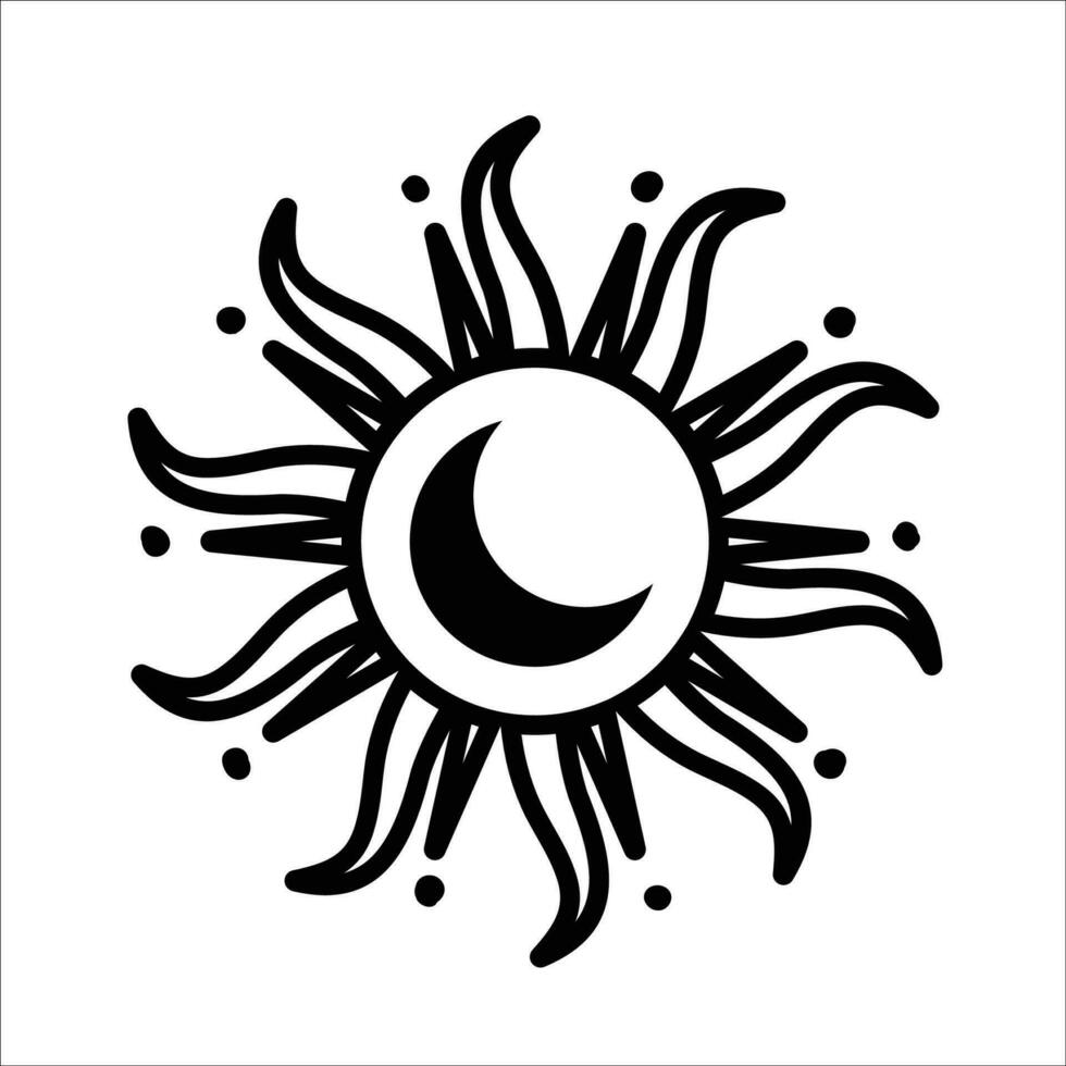 Crescent within the sun. Mystic and esoteric simple icon vector