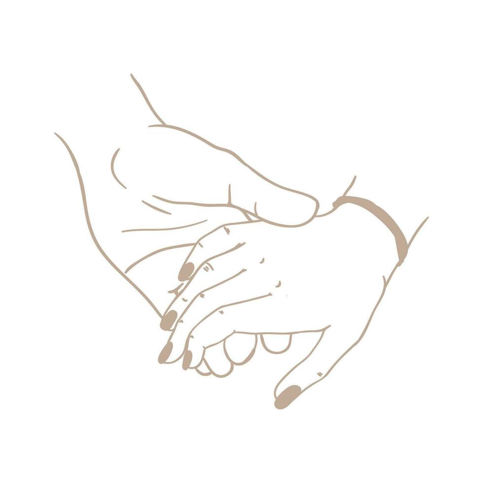 Man holding girl's hand icon. Simple linear emblem of couple relationship, family and friendship vector