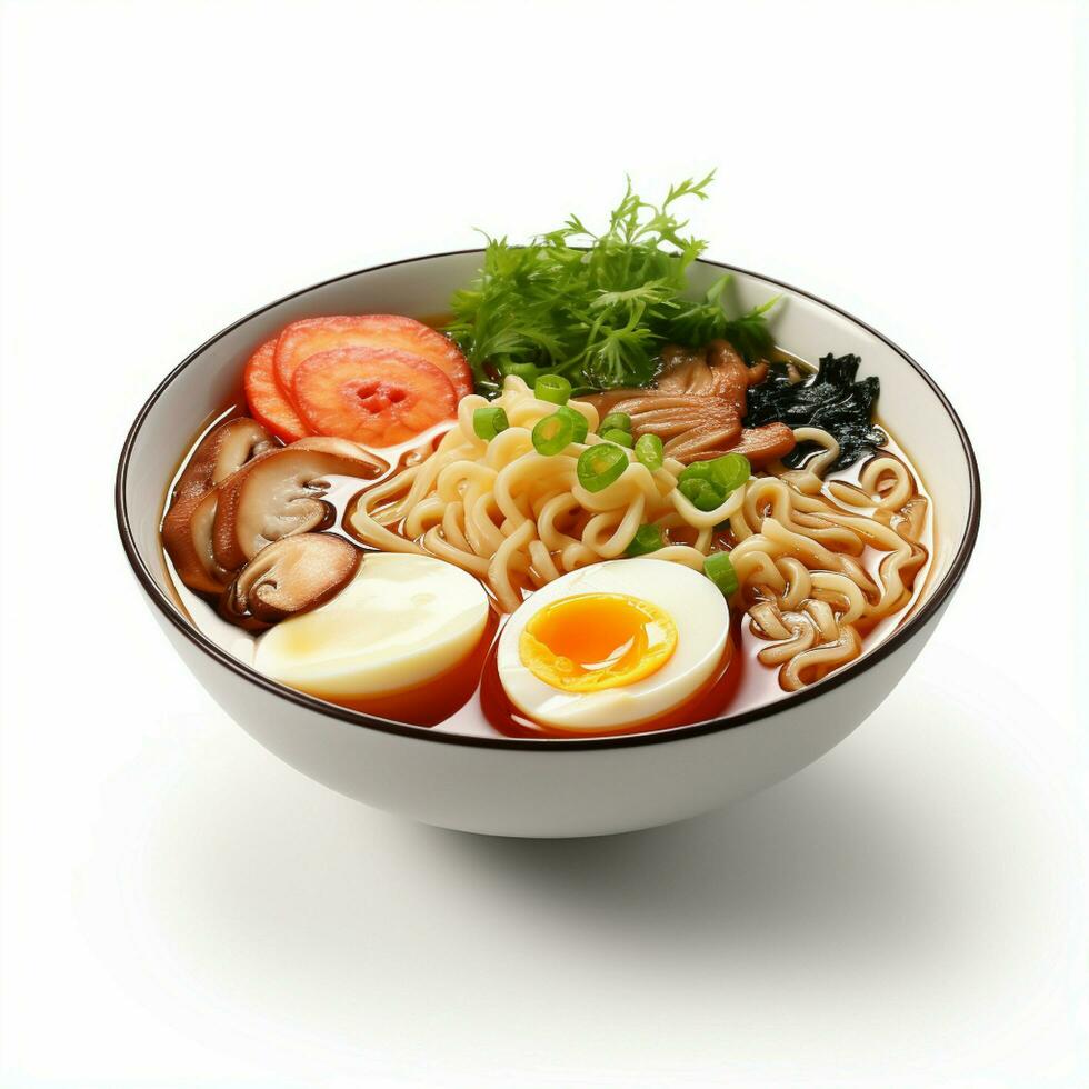 AI generative of a delicious ramen in the bowl, white background photo